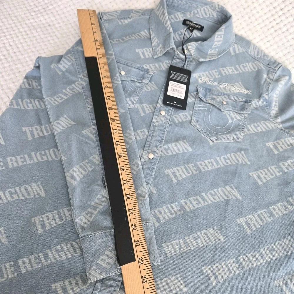True Religion Georgia Denim Shirt Men's Sz Large Western Cowboy Pearl Snap‎
